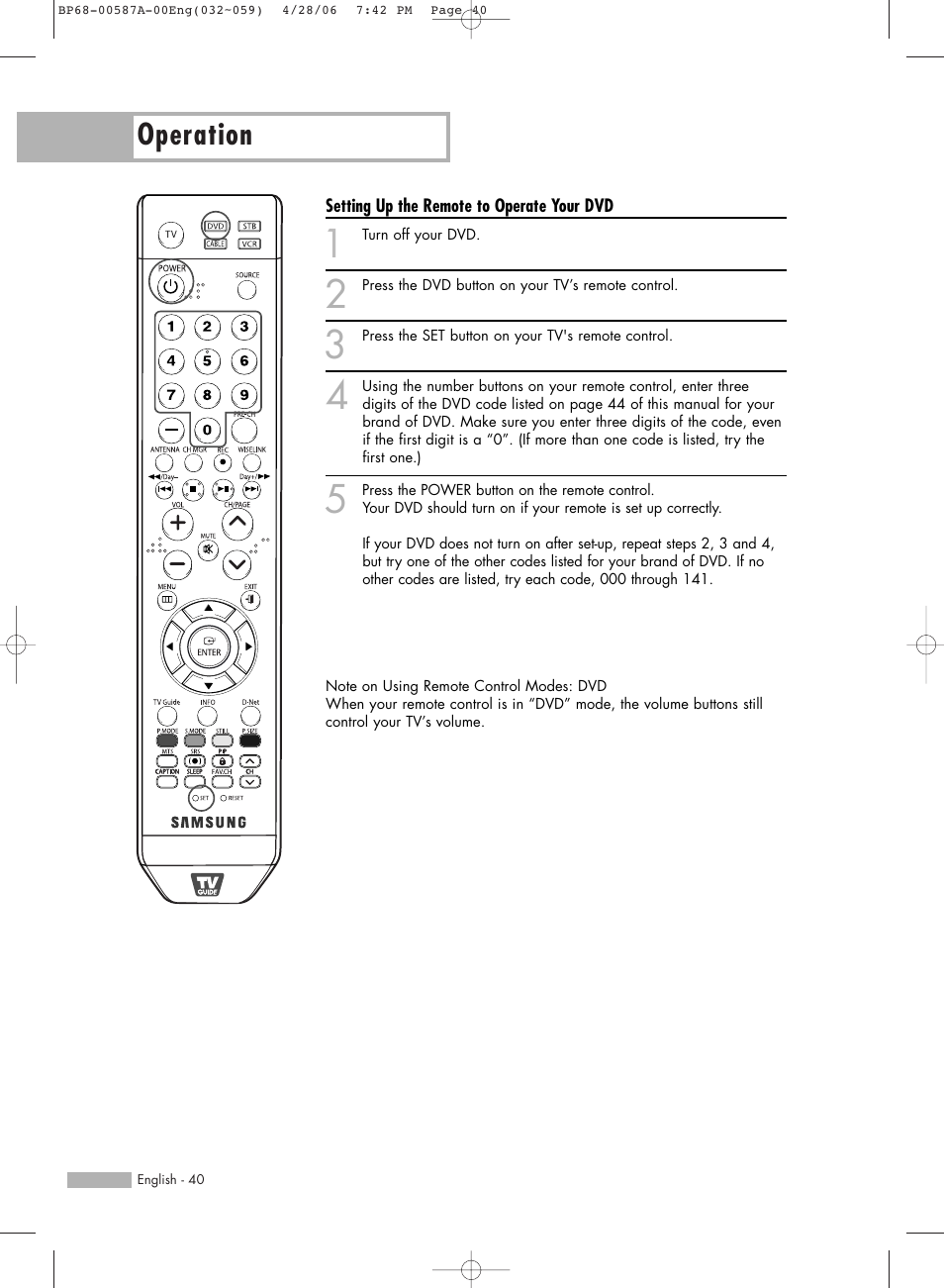 Operation | Samsung HLS5679WX-XAA User Manual | Page 40 / 160
