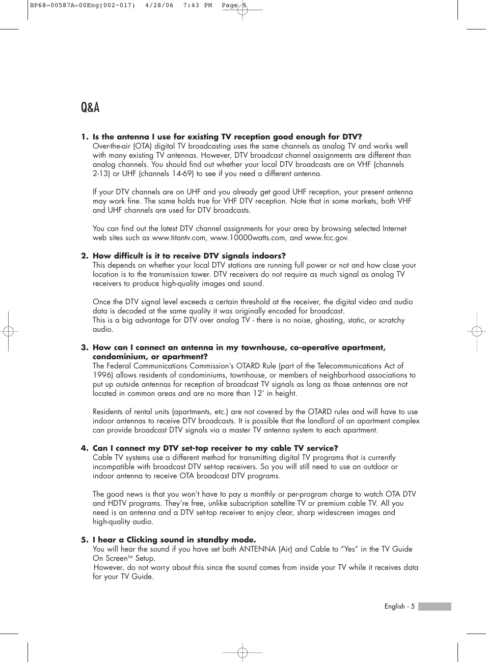 Samsung HLS5679WX-XAA User Manual | Page 5 / 160