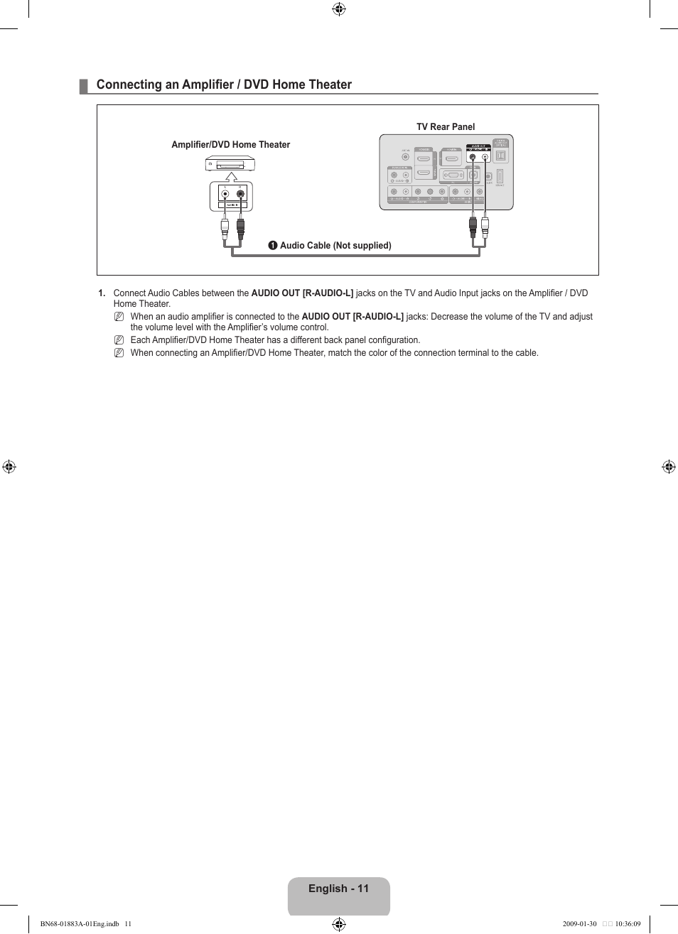 Connecting an amplifier / dvd home theater | Samsung LN52B530P7FXZA User Manual | Page 13 / 101