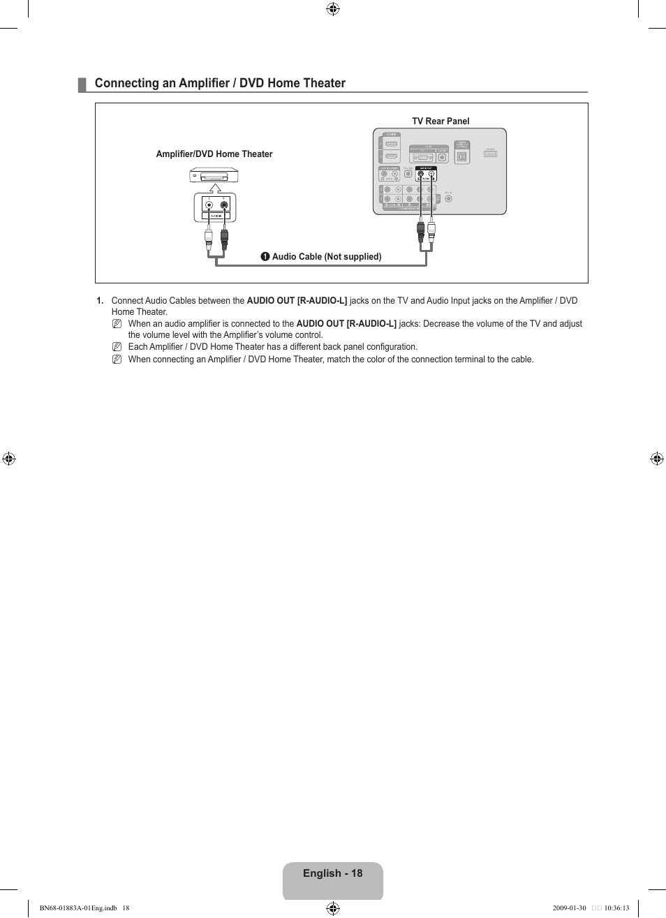 Connecting an amplifier / dvd home theater | Samsung LN52B530P7FXZA User Manual | Page 20 / 101