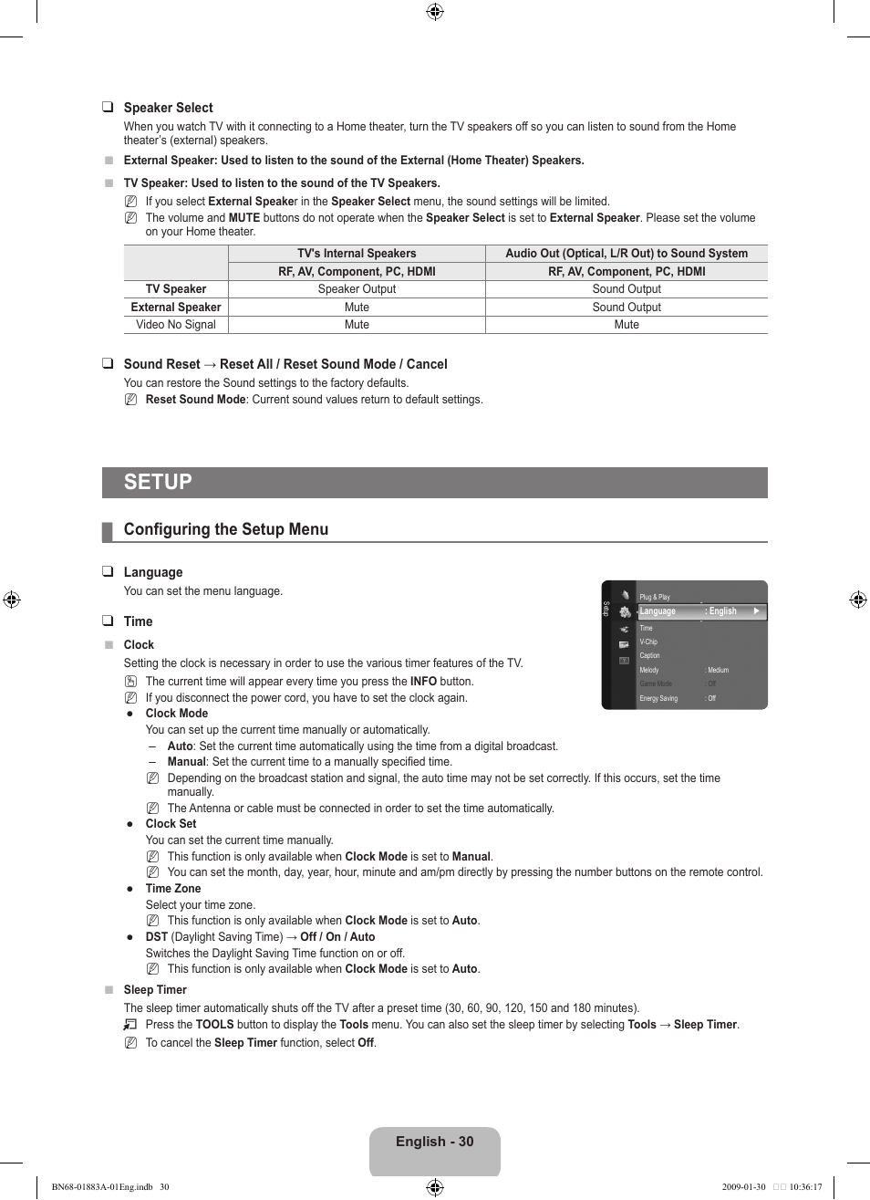 Setup, Configuring the setup menu | Samsung LN52B530P7FXZA User Manual | Page 32 / 101