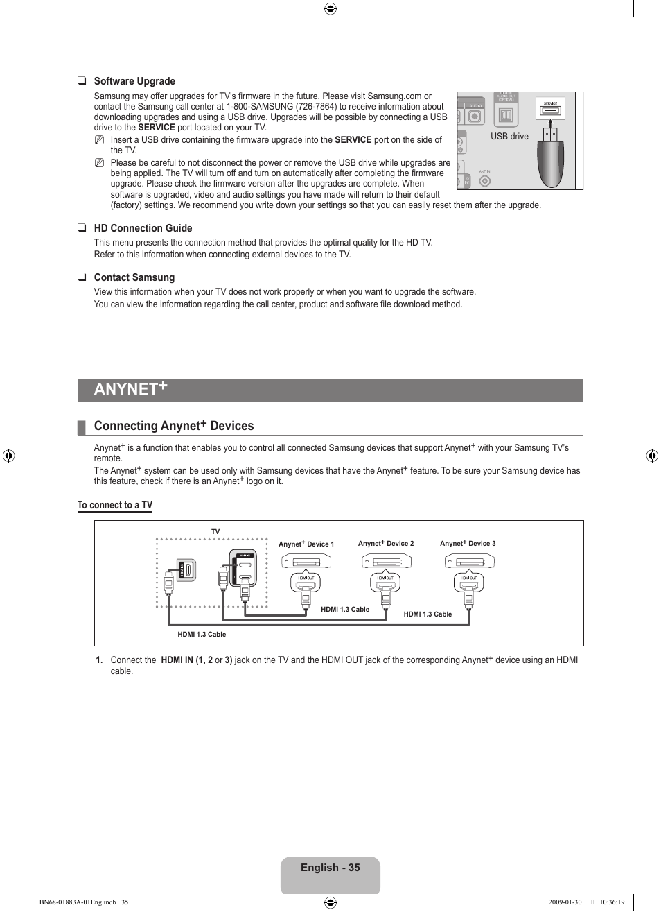 Anynet, Connecting anynet+ devices | Samsung LN52B530P7FXZA User Manual | Page 37 / 101