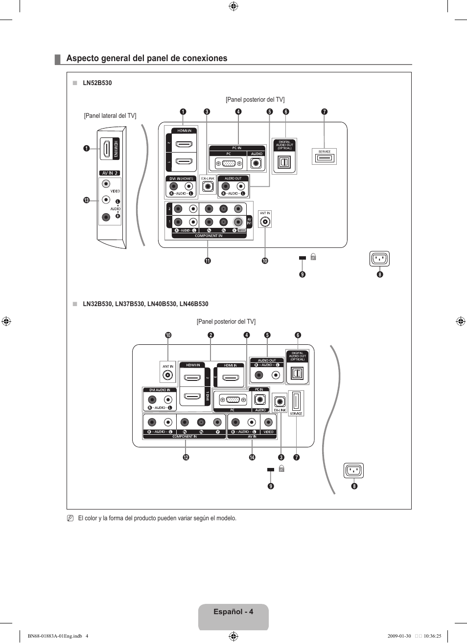 Aspecto general del panel de conexiones | Samsung LN52B530P7FXZA User Manual | Page 56 / 101