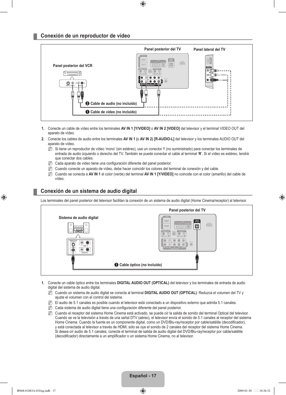 Conexión de un reproductor de vídeo, Conexión de un sistema de audio digital | Samsung LN52B530P7FXZA User Manual | Page 69 / 101