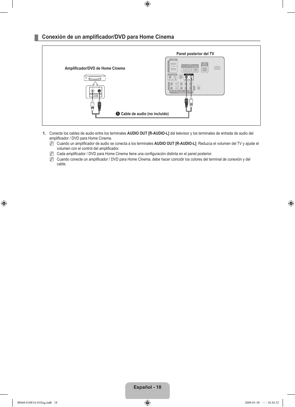 Conexión de un amplificador/dvd para home cinema | Samsung LN52B530P7FXZA User Manual | Page 70 / 101