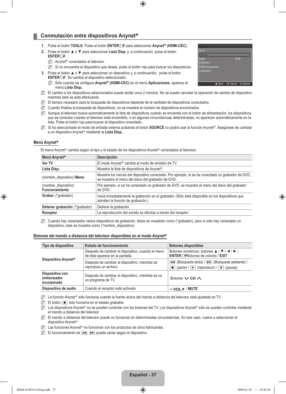 Conmutación entre dispositivos anynet | Samsung LN52B530P7FXZA User Manual | Page 89 / 101