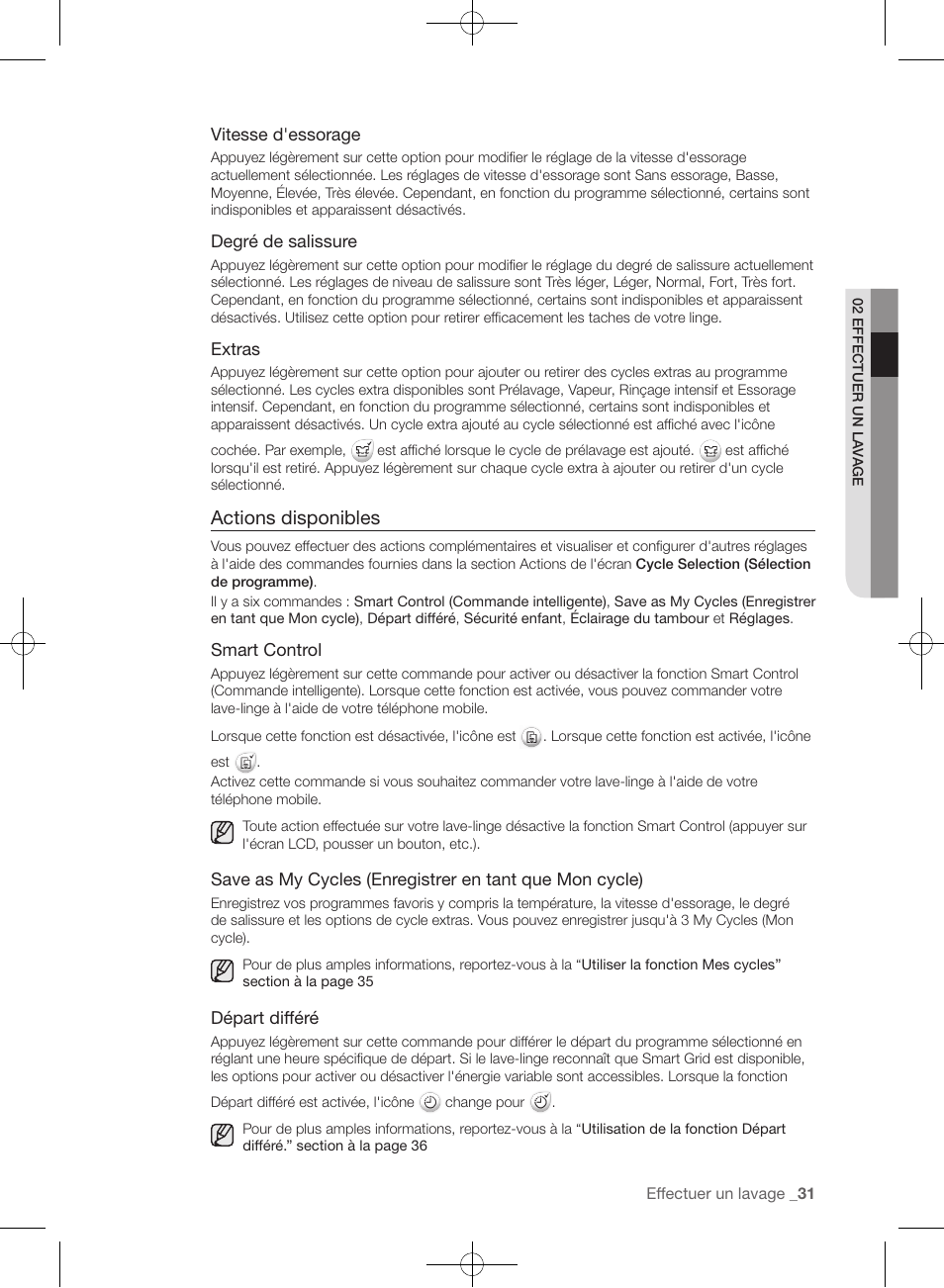 Actions disponibles | Samsung WF457ARGSGR-AA User Manual | Page 107 / 228