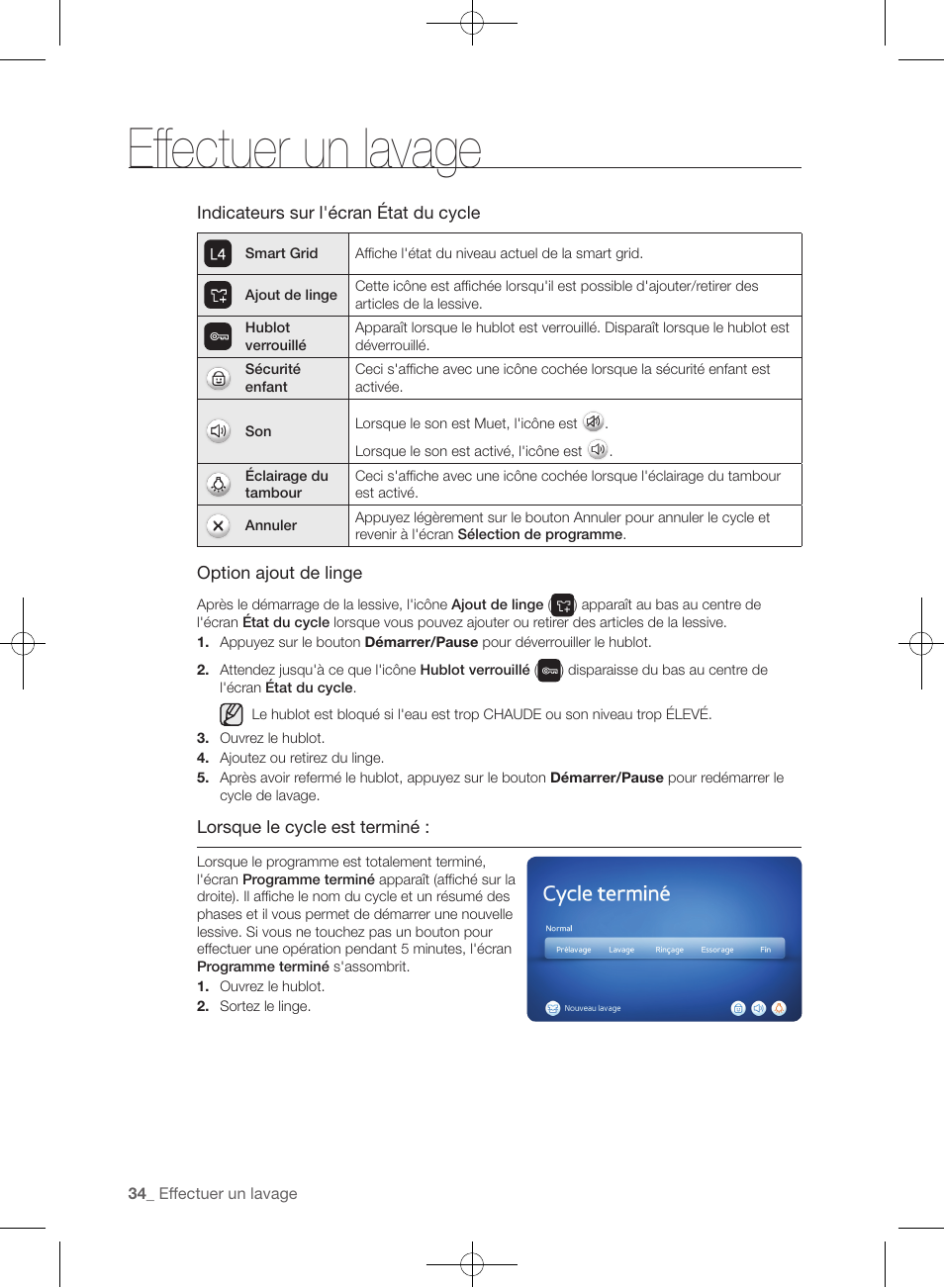 Effectuer un lavage | Samsung WF457ARGSGR-AA User Manual | Page 110 / 228