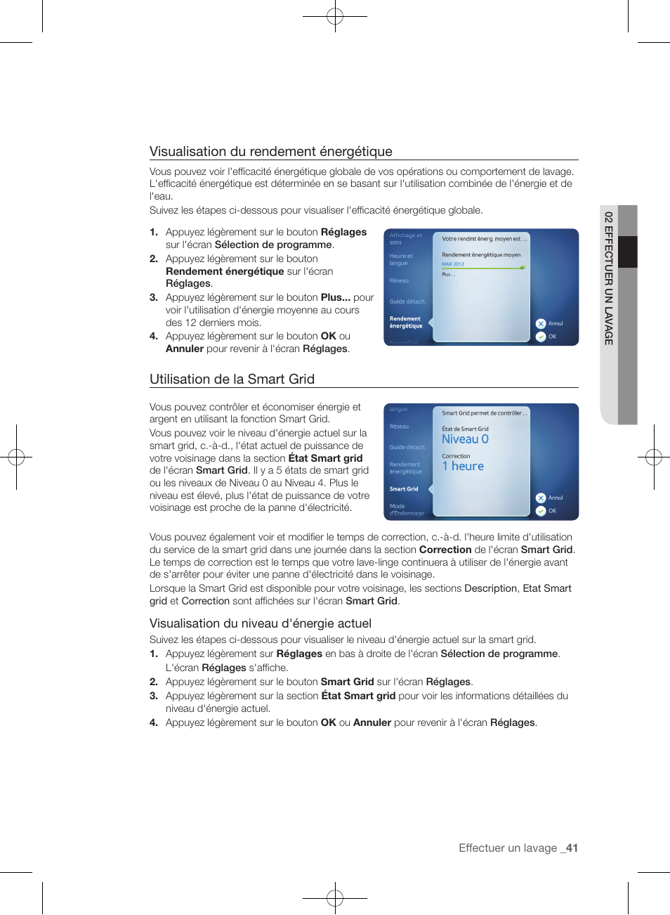 Visualisation du rendement énergétique, Utilisation de la smart grid | Samsung WF457ARGSGR-AA User Manual | Page 117 / 228
