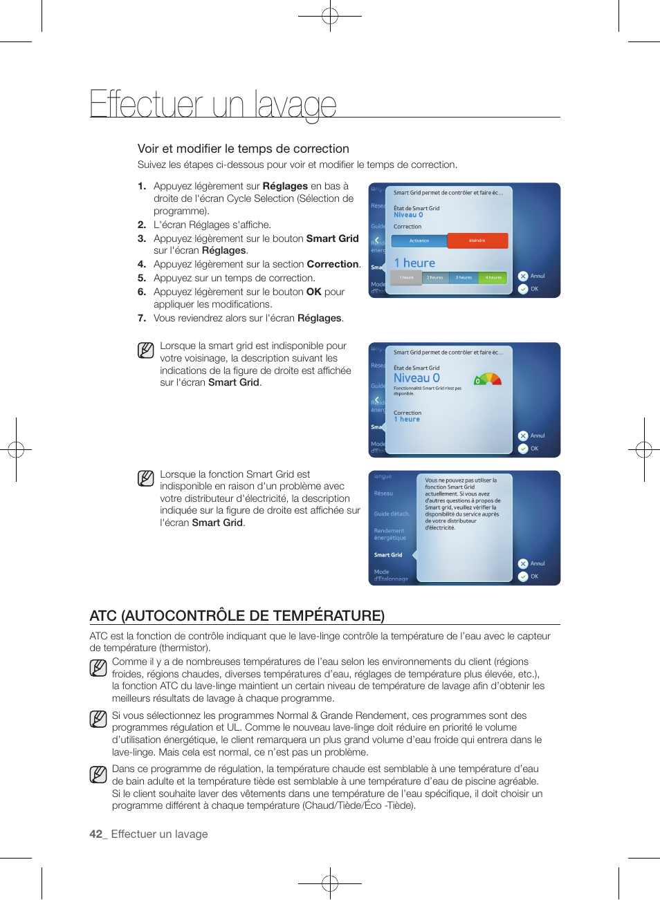 Effectuer un lavage, Atc (autocontrôle de température) | Samsung WF457ARGSGR-AA User Manual | Page 118 / 228