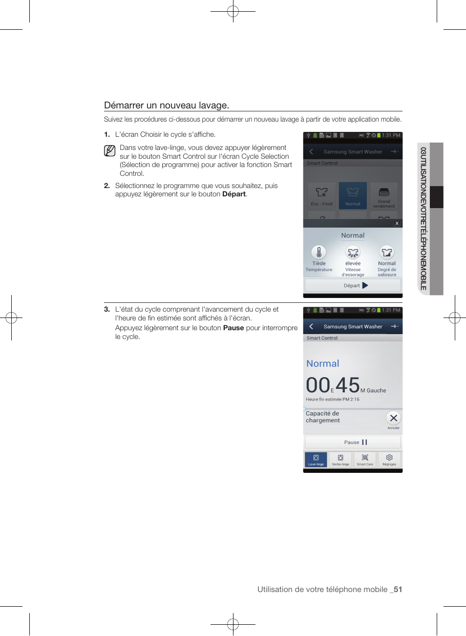 Démarrer un nouveau lavage | Samsung WF457ARGSGR-AA User Manual | Page 127 / 228
