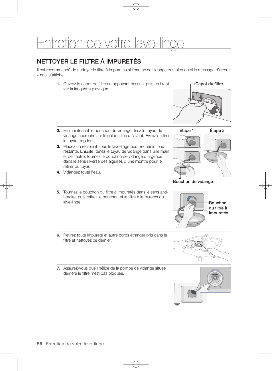 Entretien de votre lave-linge, Nettoyer le filtre à impuretés | Samsung WF457ARGSGR-AA User Manual | Page 132 / 228