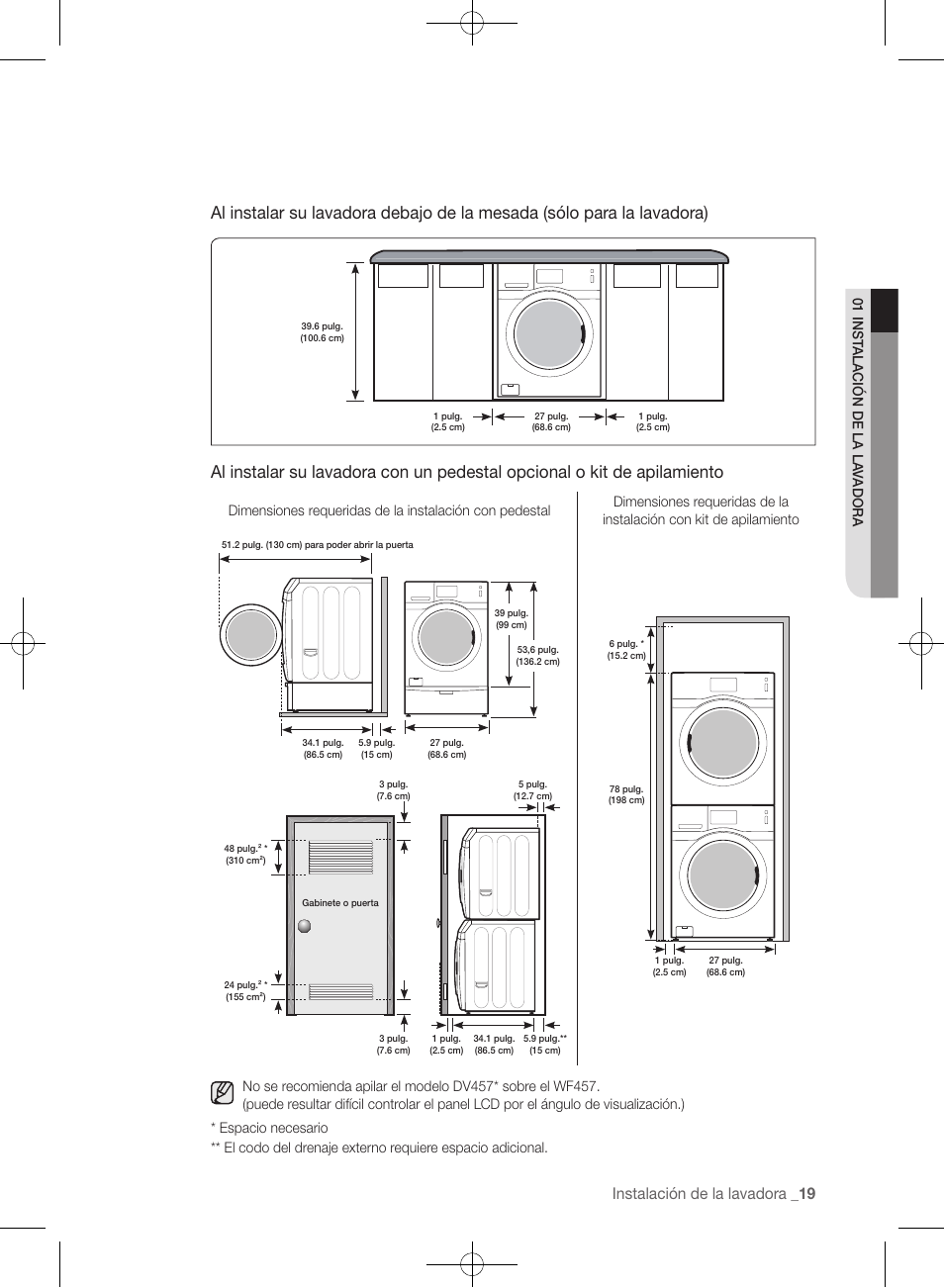 Instalación de la lavadora _ 19, 01 ins tala ción de la la vadora | Samsung WF457ARGSGR-AA User Manual | Page 171 / 228
