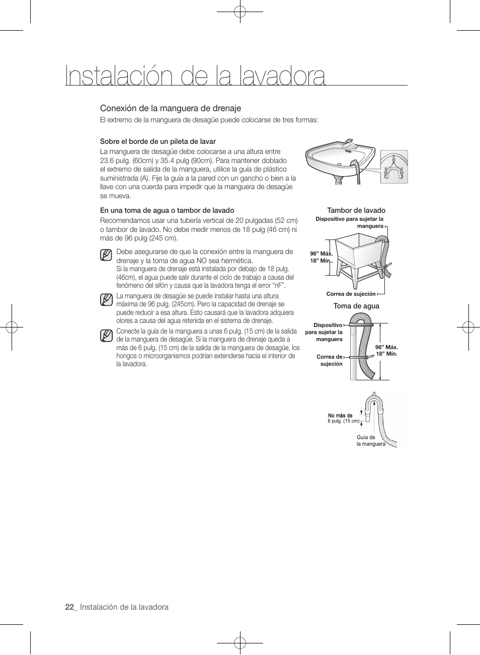 Instalación de la lavadora | Samsung WF457ARGSGR-AA User Manual | Page 174 / 228