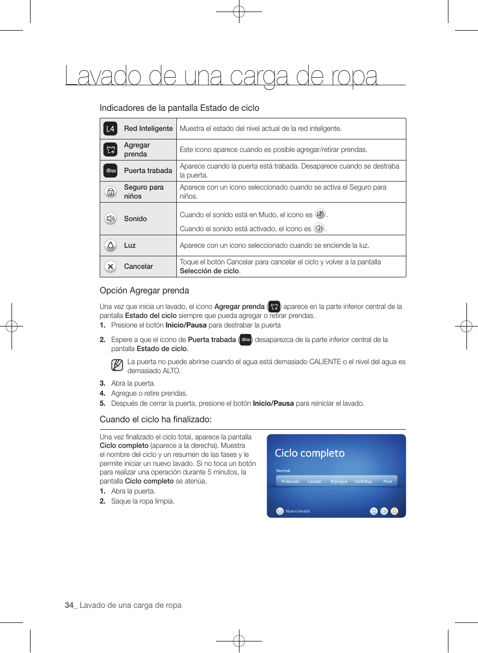 Lavado de una carga de ropa | Samsung WF457ARGSGR-AA User Manual | Page 186 / 228