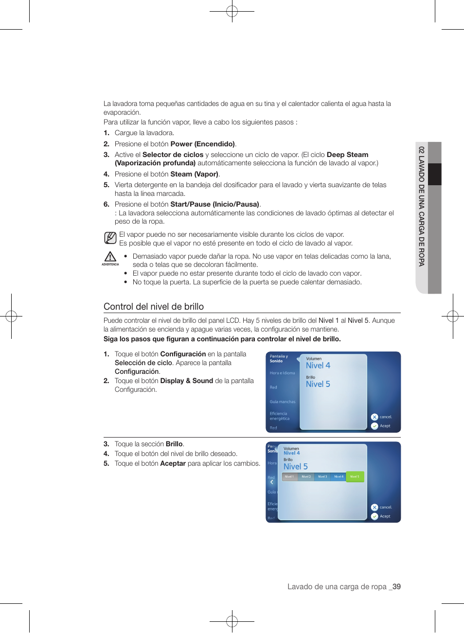 Control del nivel de brillo | Samsung WF457ARGSGR-AA User Manual | Page 191 / 228
