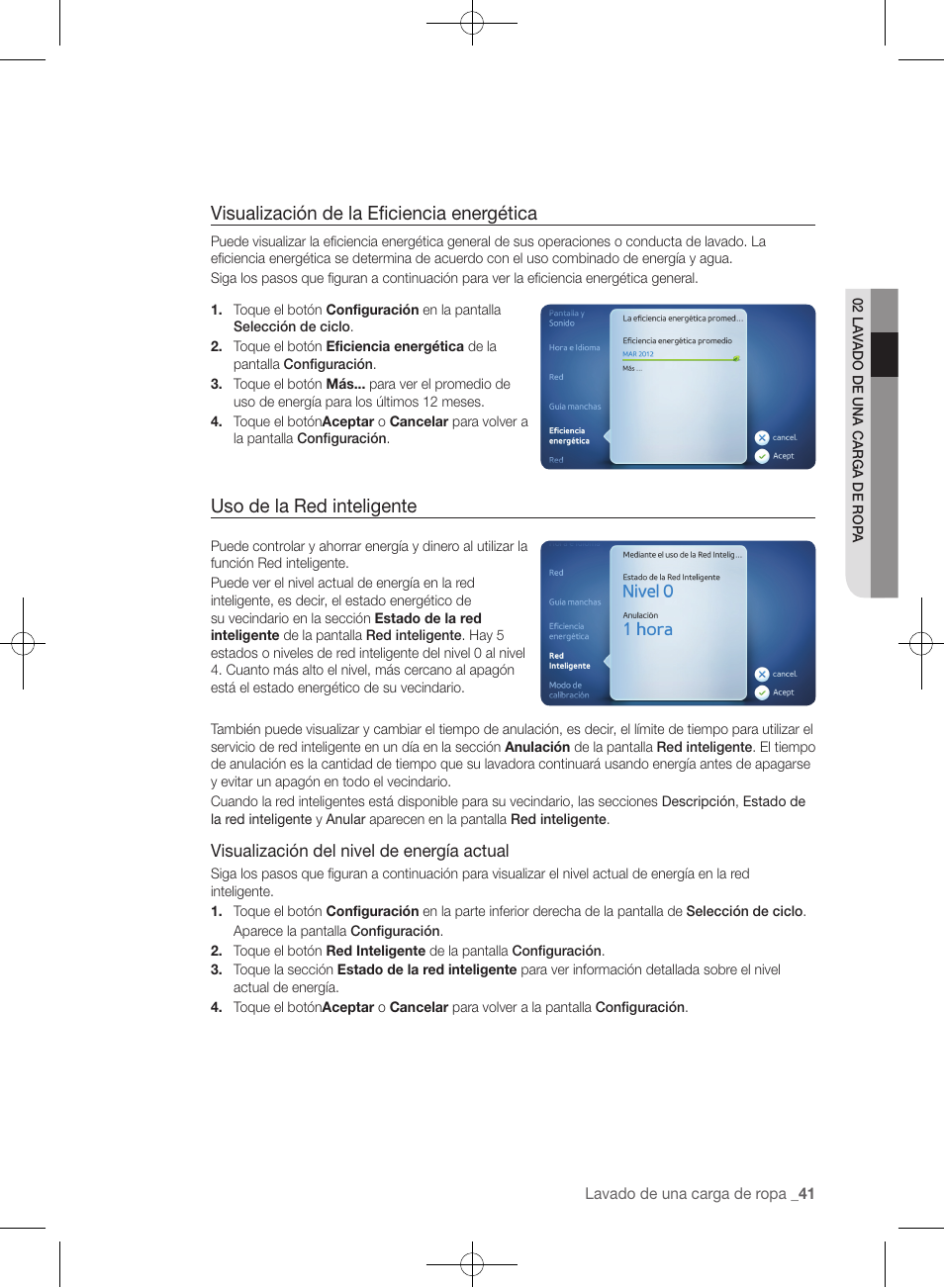 Visualización de la eficiencia energética, Uso de la red inteligente | Samsung WF457ARGSGR-AA User Manual | Page 193 / 228