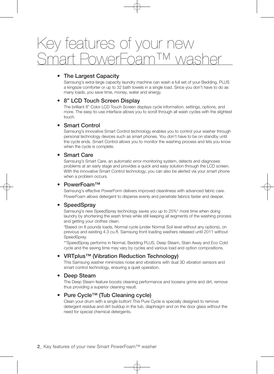 Key features of your new smart powerfoam™ washer | Samsung WF457ARGSGR-AA User Manual | Page 2 / 228
