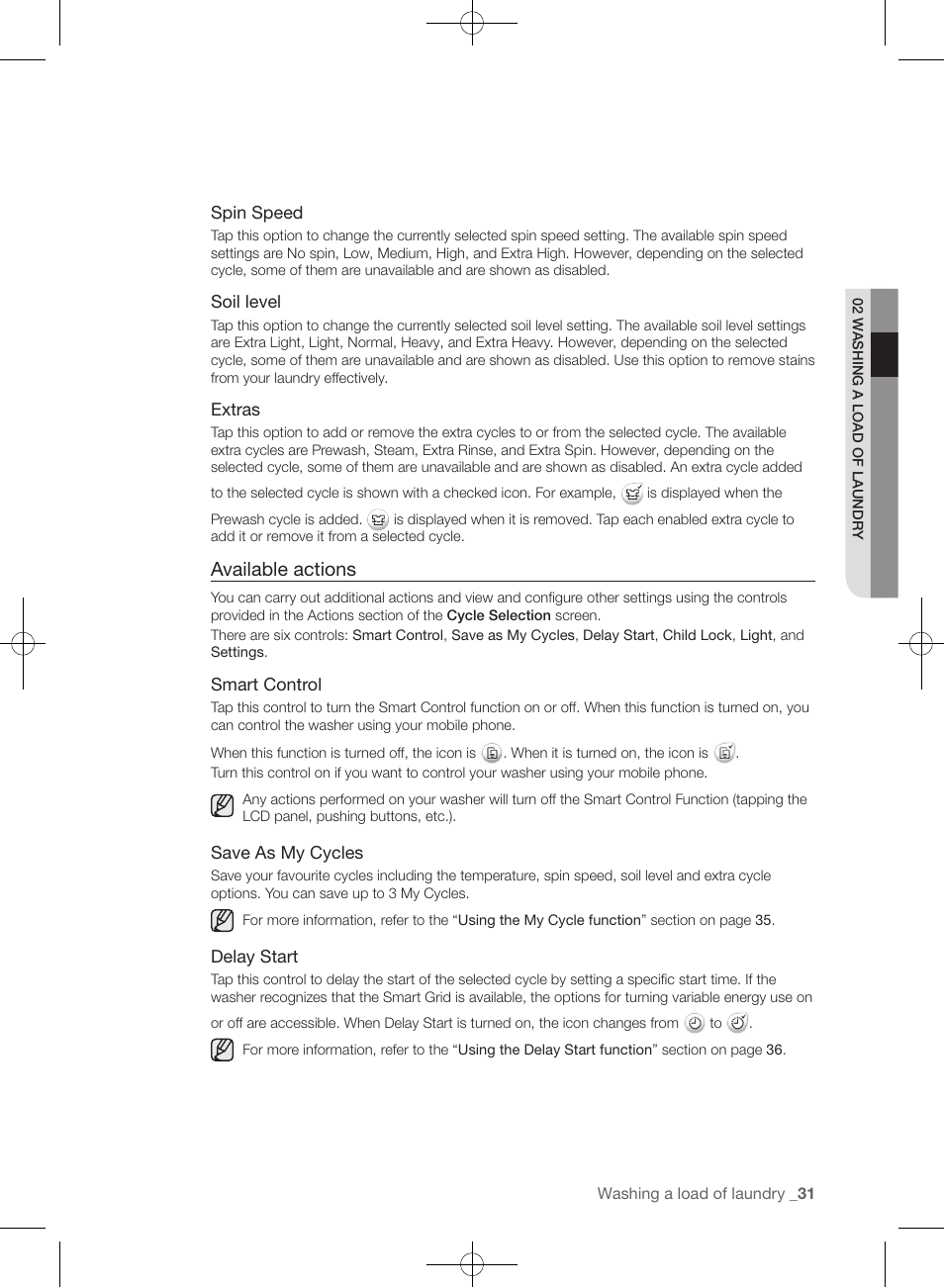Available actions | Samsung WF457ARGSGR-AA User Manual | Page 31 / 228