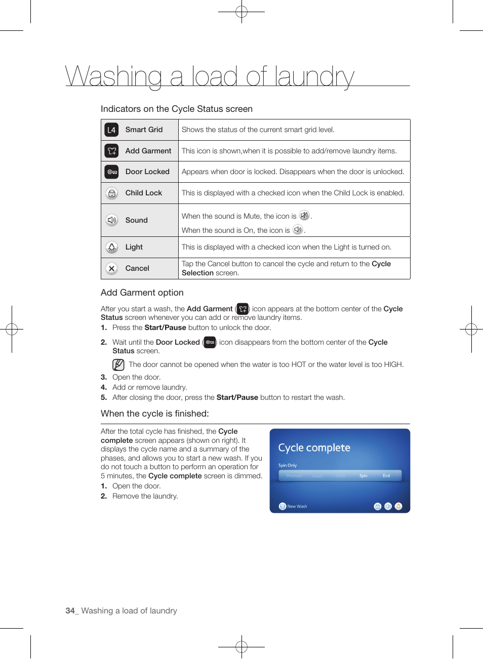 Washing a load of laundry | Samsung WF457ARGSGR-AA User Manual | Page 34 / 228