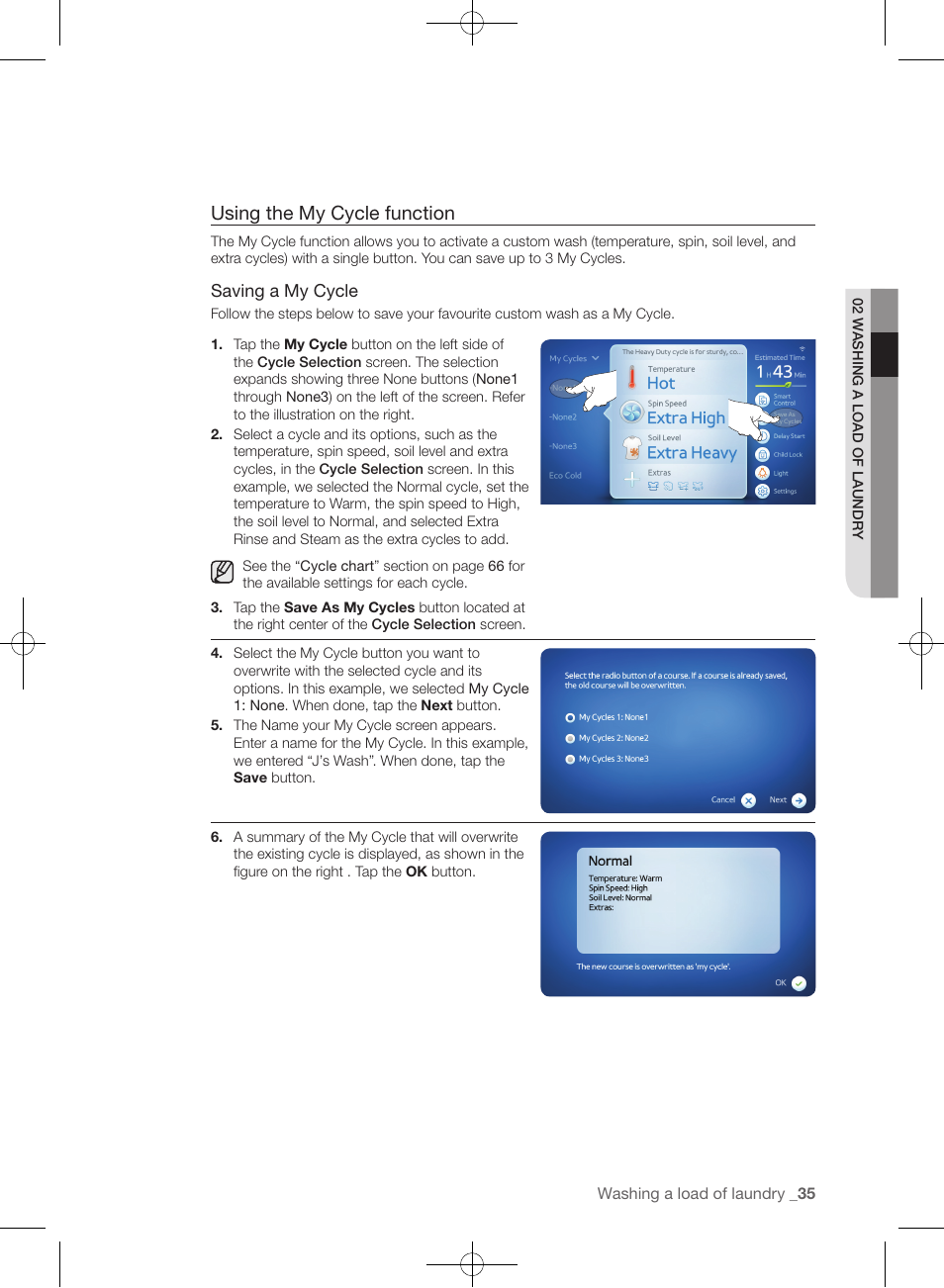 Using the my cycle function | Samsung WF457ARGSGR-AA User Manual | Page 35 / 228