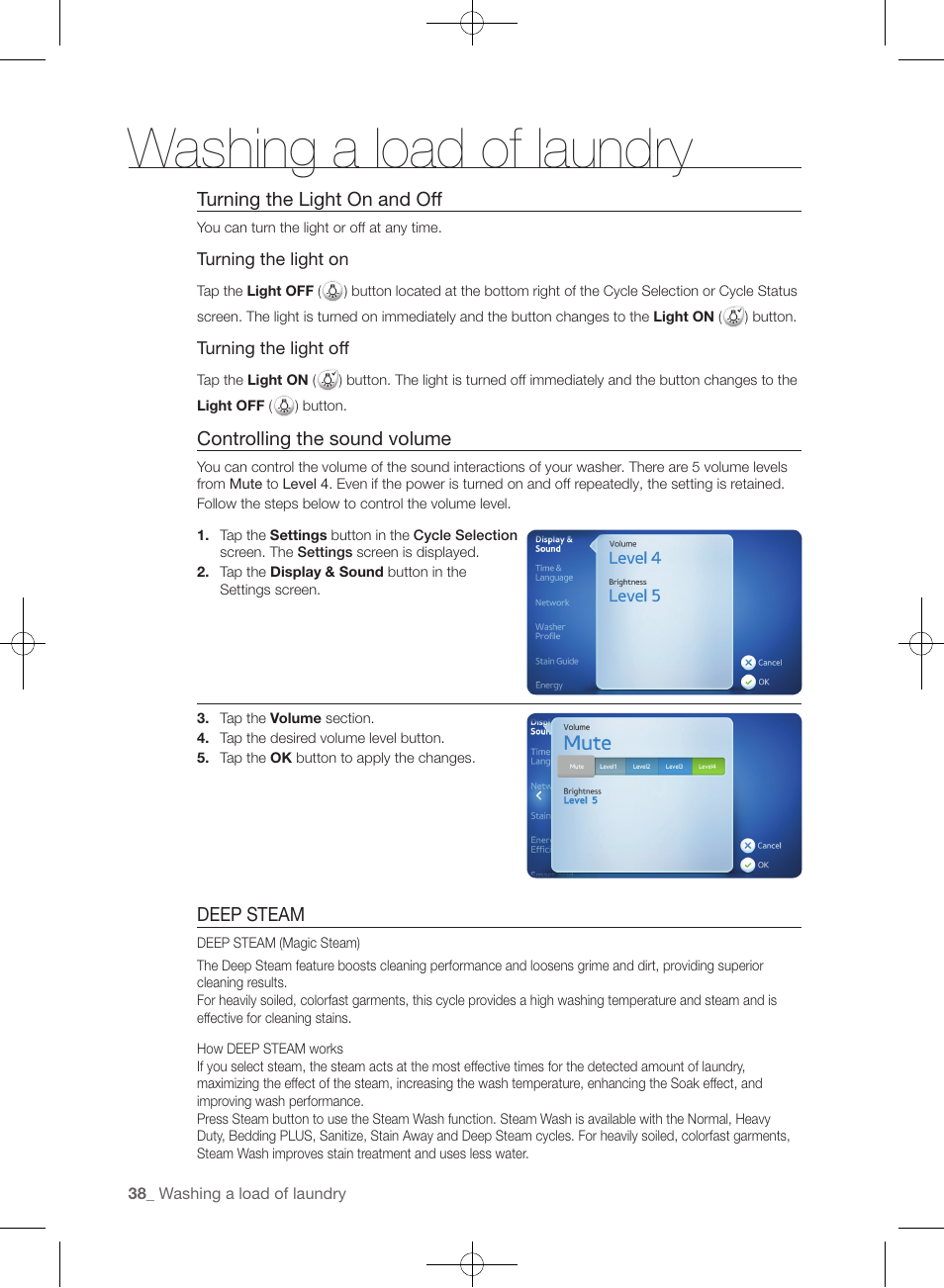 Washing a load of laundry | Samsung WF457ARGSGR-AA User Manual | Page 38 / 228