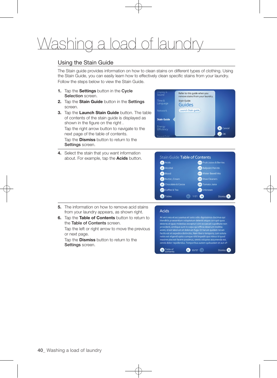 Washing a load of laundry | Samsung WF457ARGSGR-AA User Manual | Page 40 / 228