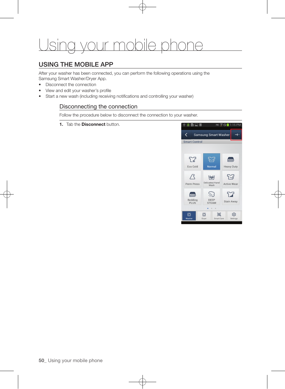 Using your mobile phone | Samsung WF457ARGSGR-AA User Manual | Page 50 / 228