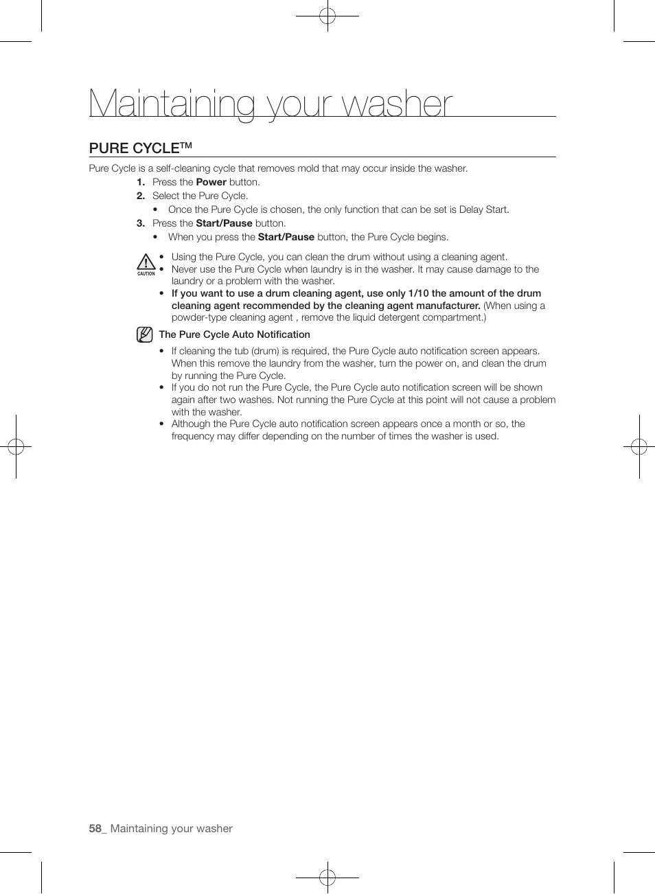 Maintaining your washer, Pure cycle | Samsung WF457ARGSGR-AA User Manual | Page 58 / 228