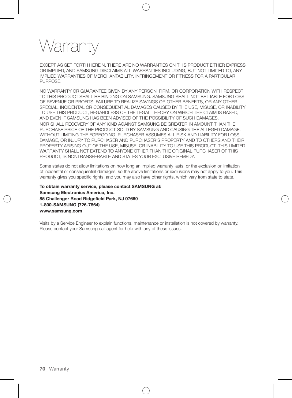 Warranty | Samsung WF457ARGSGR-AA User Manual | Page 70 / 228