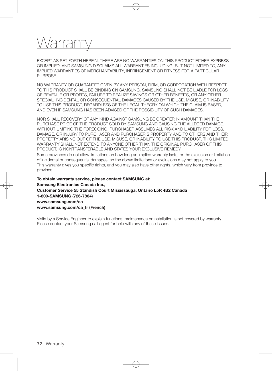 Warranty | Samsung WF457ARGSGR-AA User Manual | Page 72 / 228