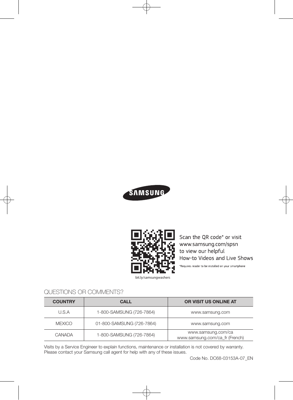 Questions or comments | Samsung WF457ARGSGR-AA User Manual | Page 76 / 228