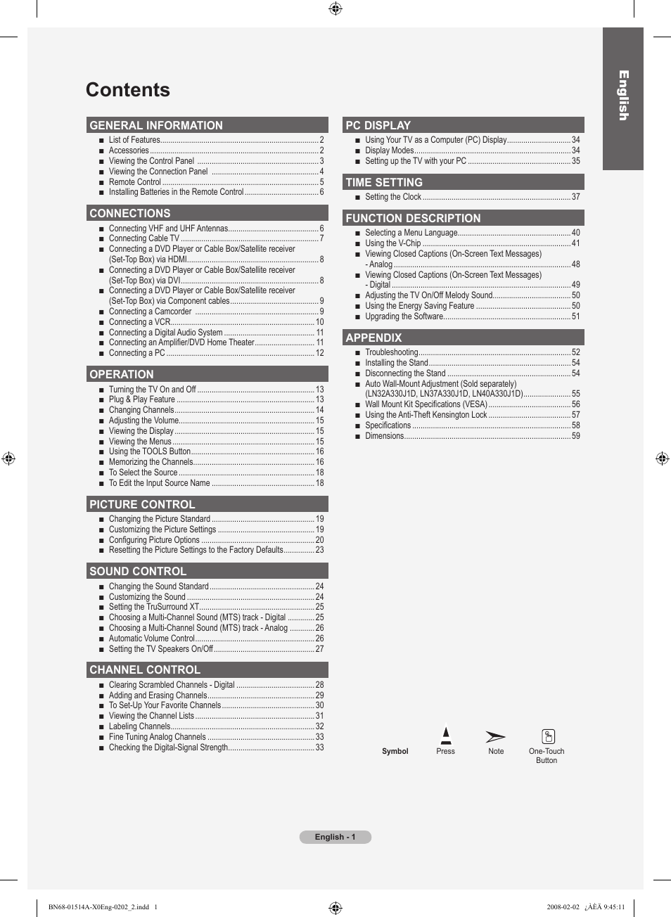 Samsung LN26A330J1DXZA User Manual | Page 3 / 129