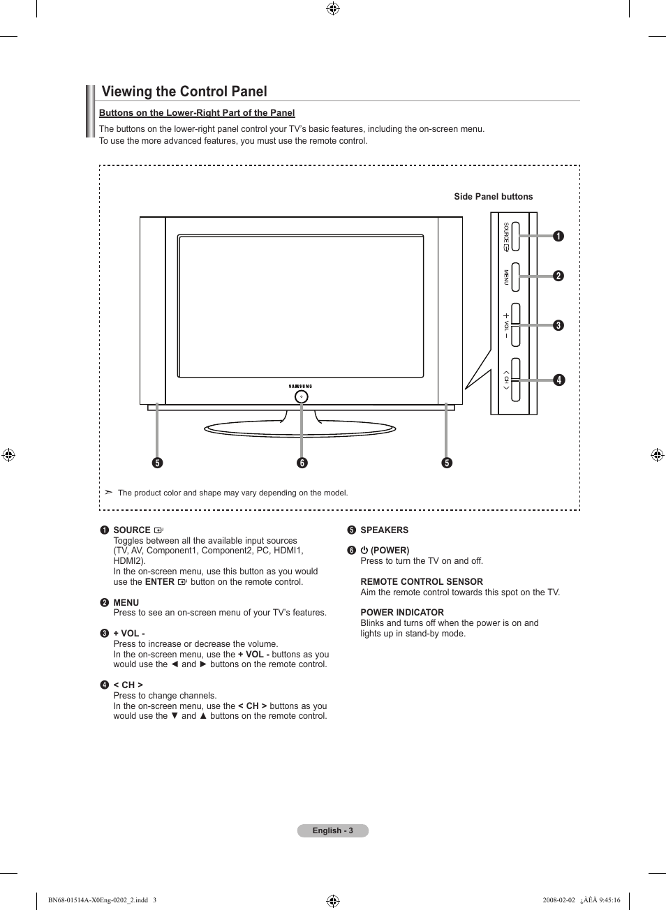 Viewing the control panel | Samsung LN26A330J1DXZA User Manual | Page 5 / 129