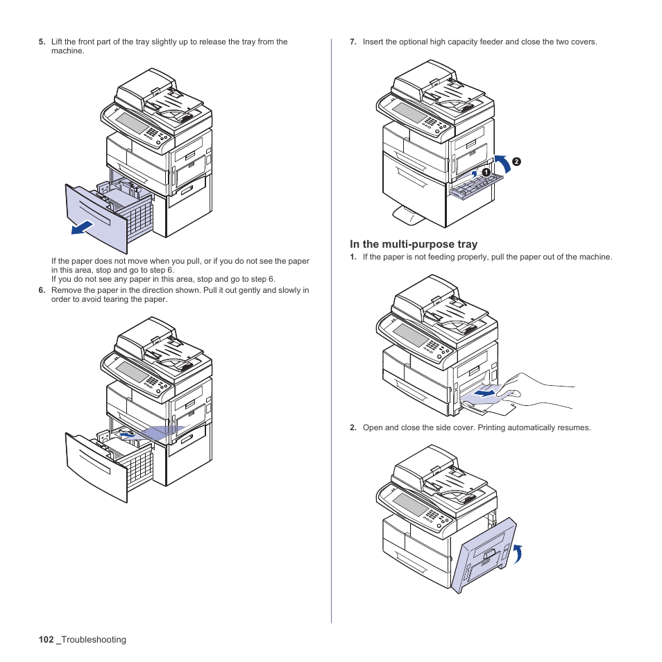 In the multi-purpose tray, See "in the multi, Purpose tray" on | Samsung SCX-6555N-XBG User Manual | Page 102 / 187
