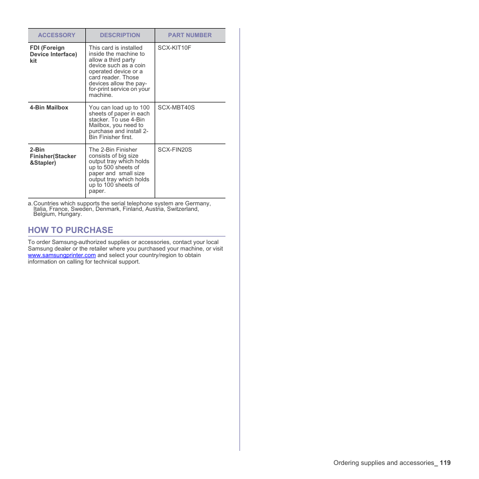 How to purchase, 119 how to purchase | Samsung SCX-6555N-XBG User Manual | Page 119 / 187