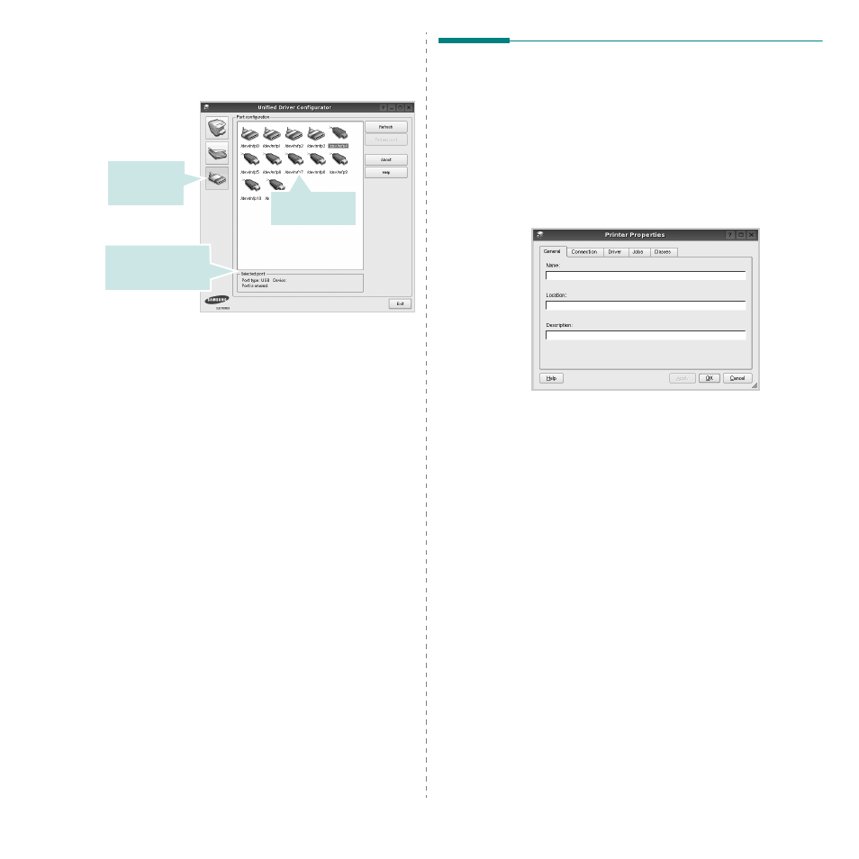 Ports configuration, Configuring printer properties | Samsung SCX-6555N-XBG User Manual | Page 175 / 187
