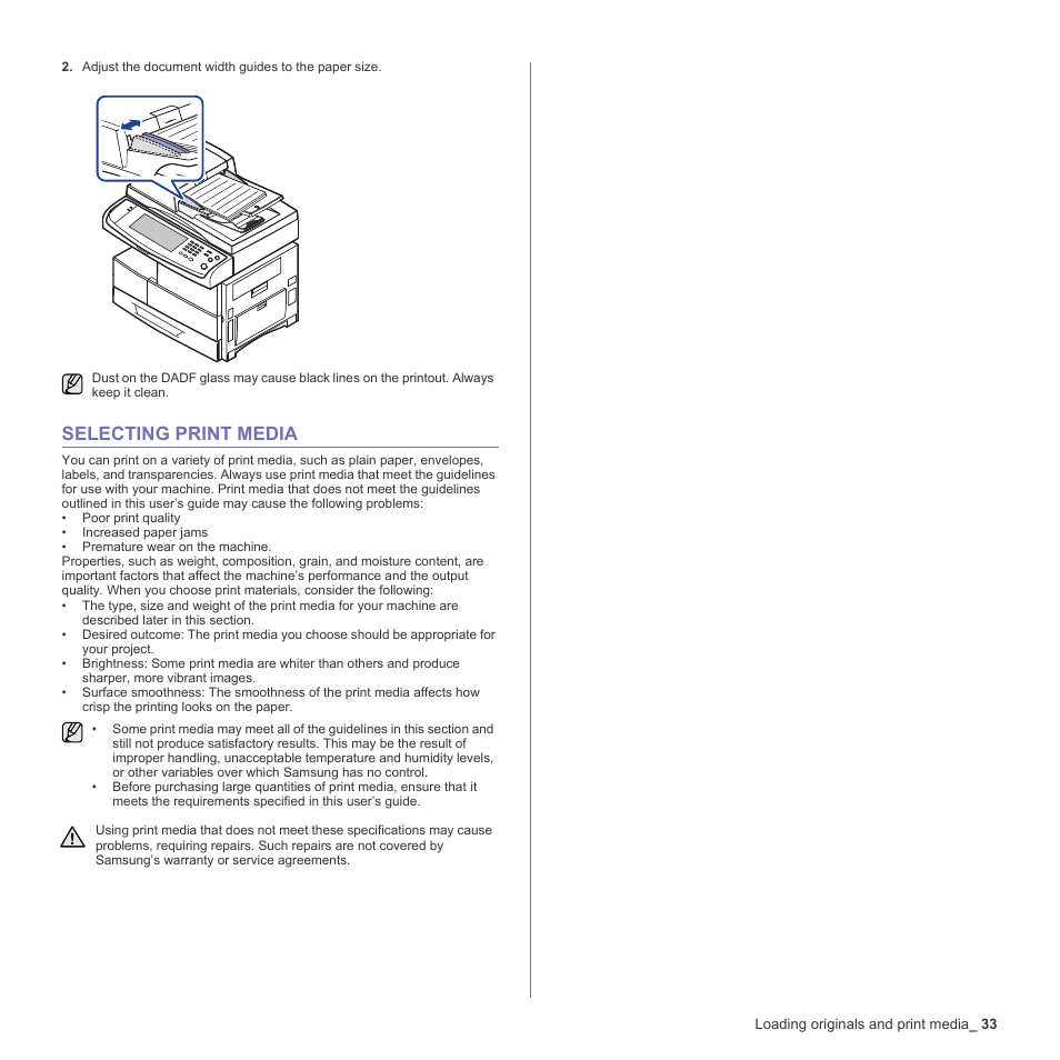 Selecting print media, 33 selecting print media | Samsung SCX-6555N-XBG User Manual | Page 33 / 187