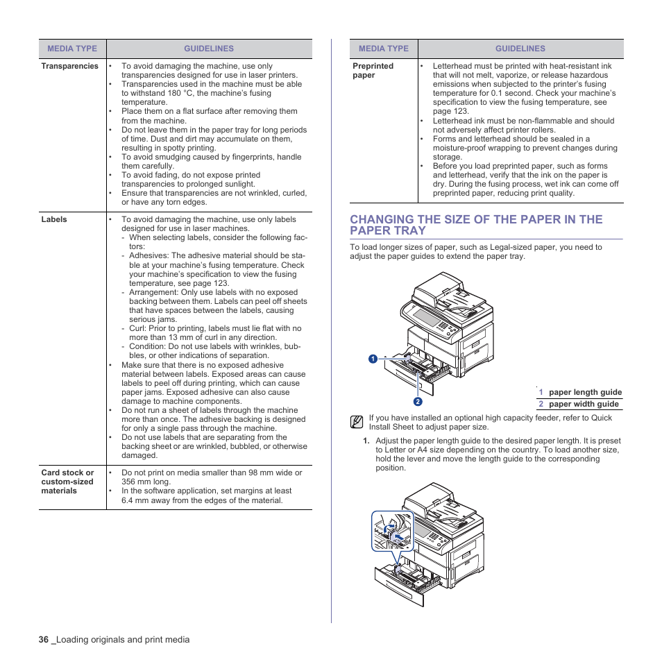 Changing the size of the paper in the paper tray | Samsung SCX-6555N-XBG User Manual | Page 36 / 187