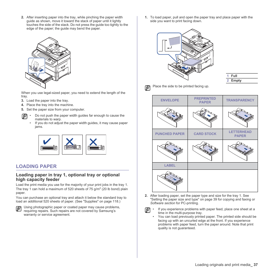 Loading paper, 37 loading paper | Samsung SCX-6555N-XBG User Manual | Page 37 / 187