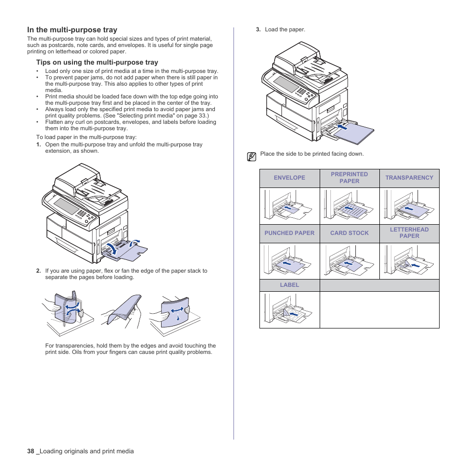 In the multi-purpose tray | Samsung SCX-6555N-XBG User Manual | Page 38 / 187
