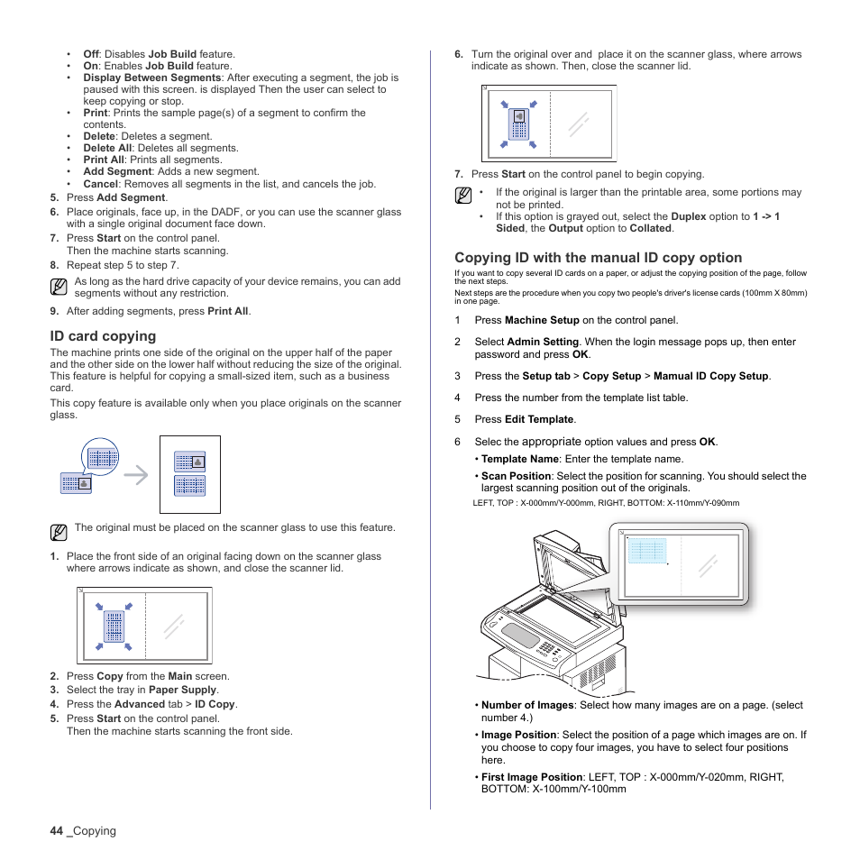 Id card copying, Copying id with the manual id copy option | Samsung SCX-6555N-XBG User Manual | Page 44 / 187