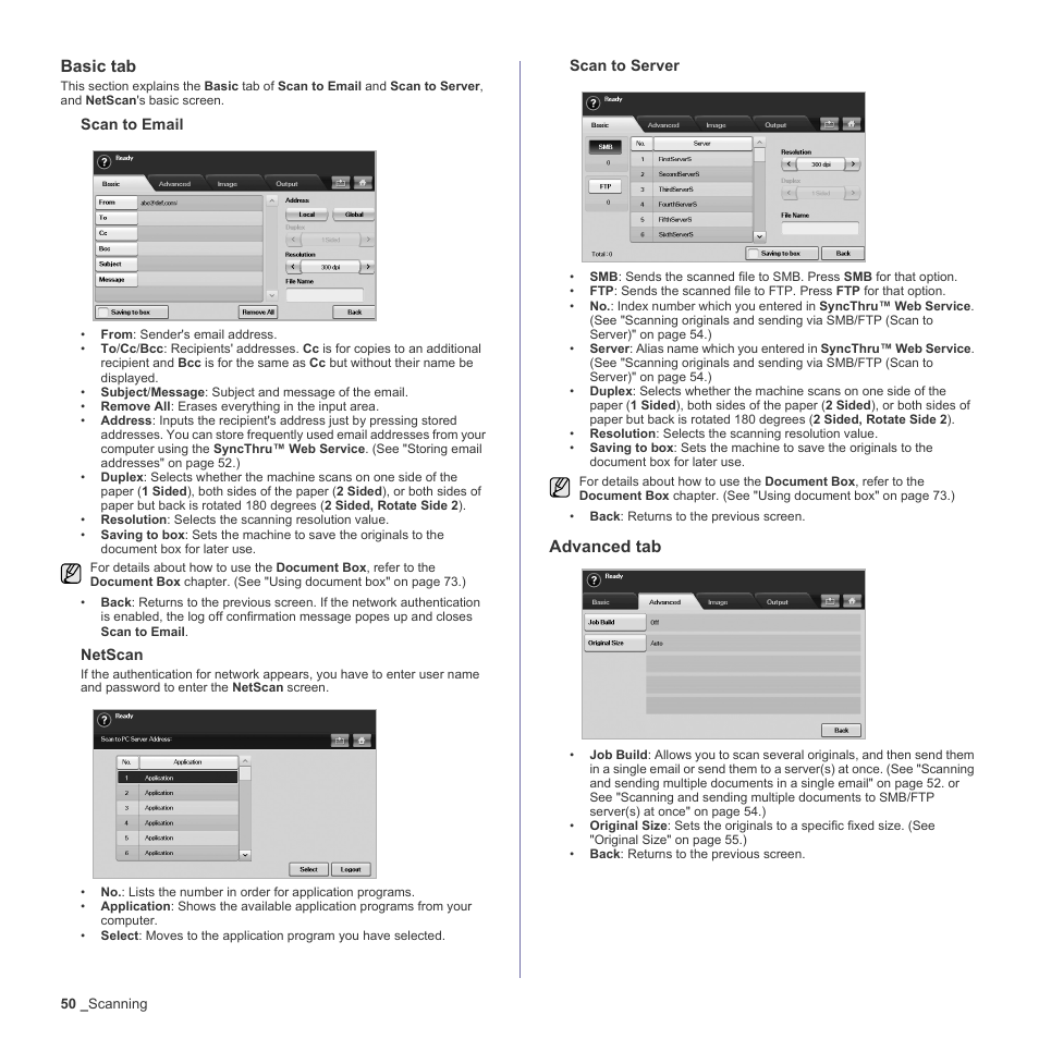 Basic tab, Advanced tab | Samsung SCX-6555N-XBG User Manual | Page 50 / 187
