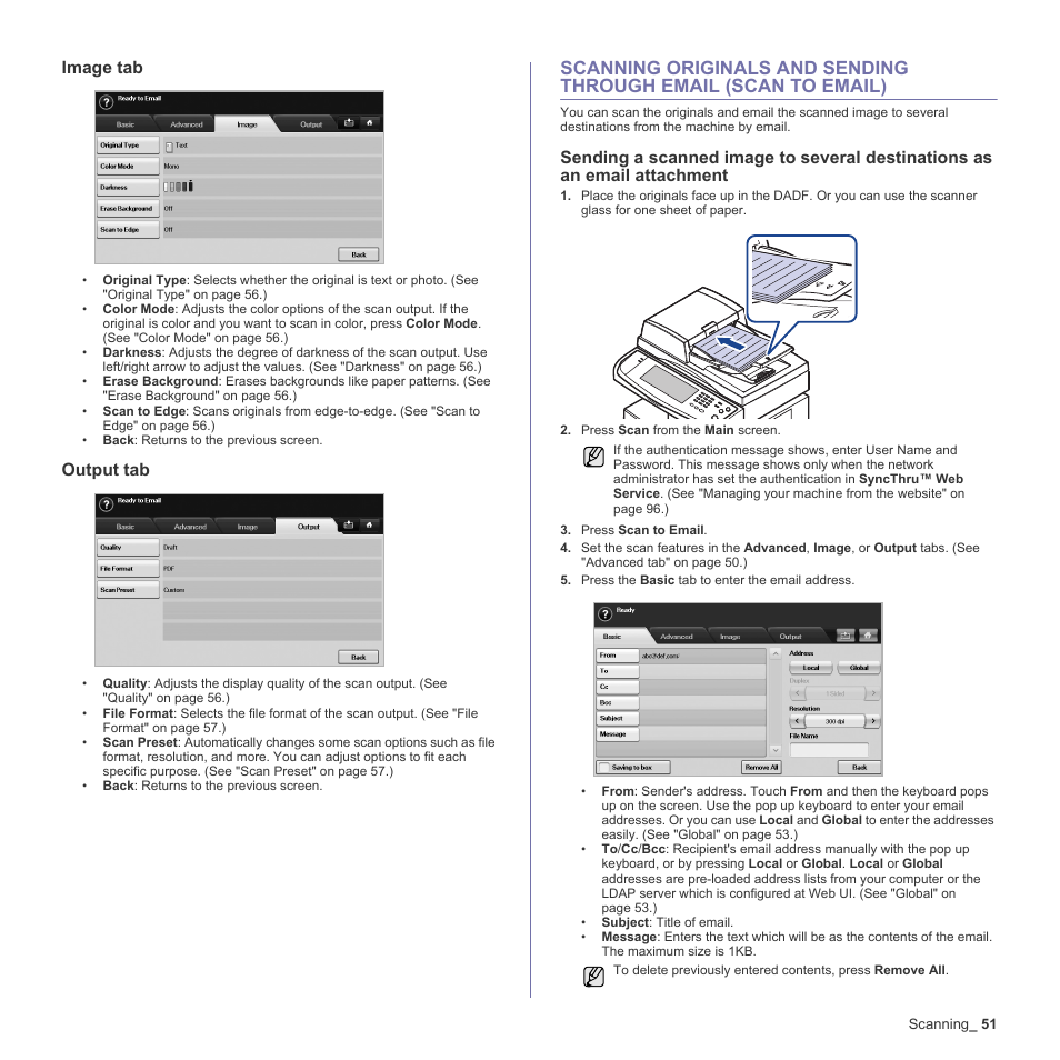 Image tab, Output tab | Samsung SCX-6555N-XBG User Manual | Page 51 / 187