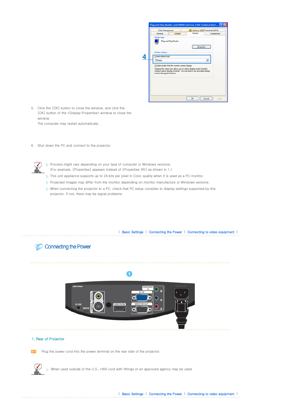 Connecting the power | Samsung SPA400BX-XAA User Manual | Page 21 / 39