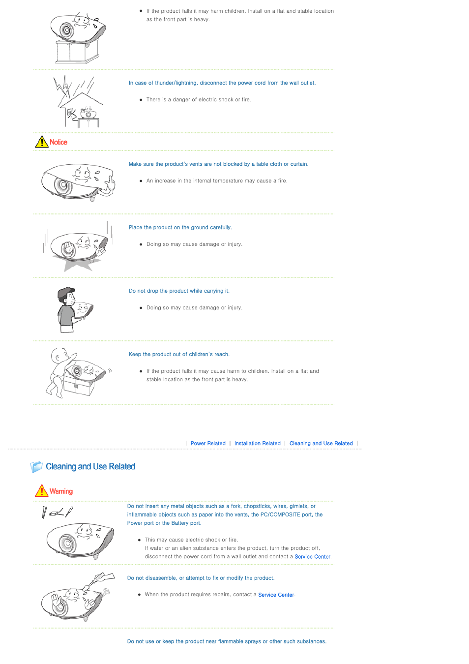 Cleaning and use related | Samsung SPA400BX-XAA User Manual | Page 4 / 39