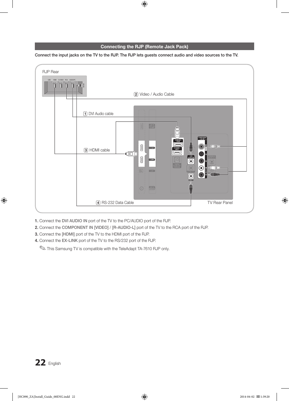 Connecting the rjp (remote jack pack) | Samsung HG55NC890XFXZA User Manual | Page 22 / 54