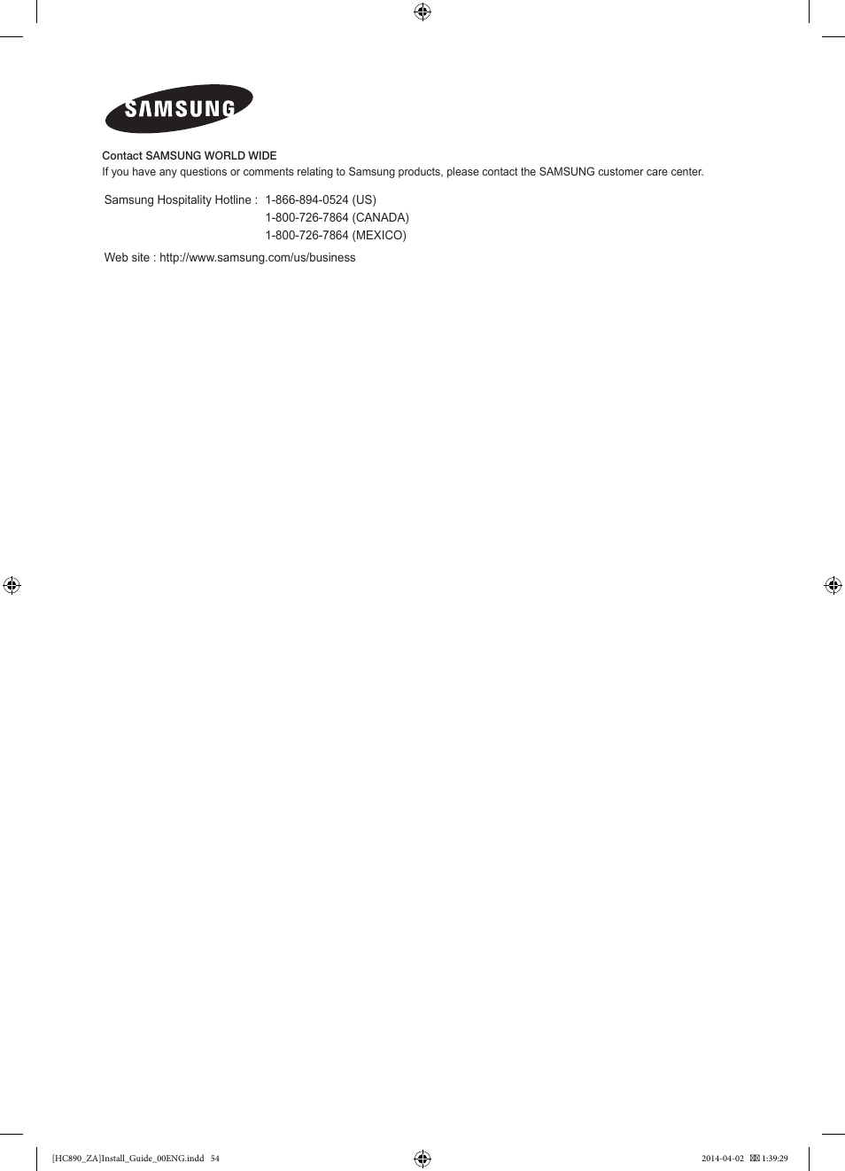 Samsung HG55NC890XFXZA User Manual | Page 54 / 54