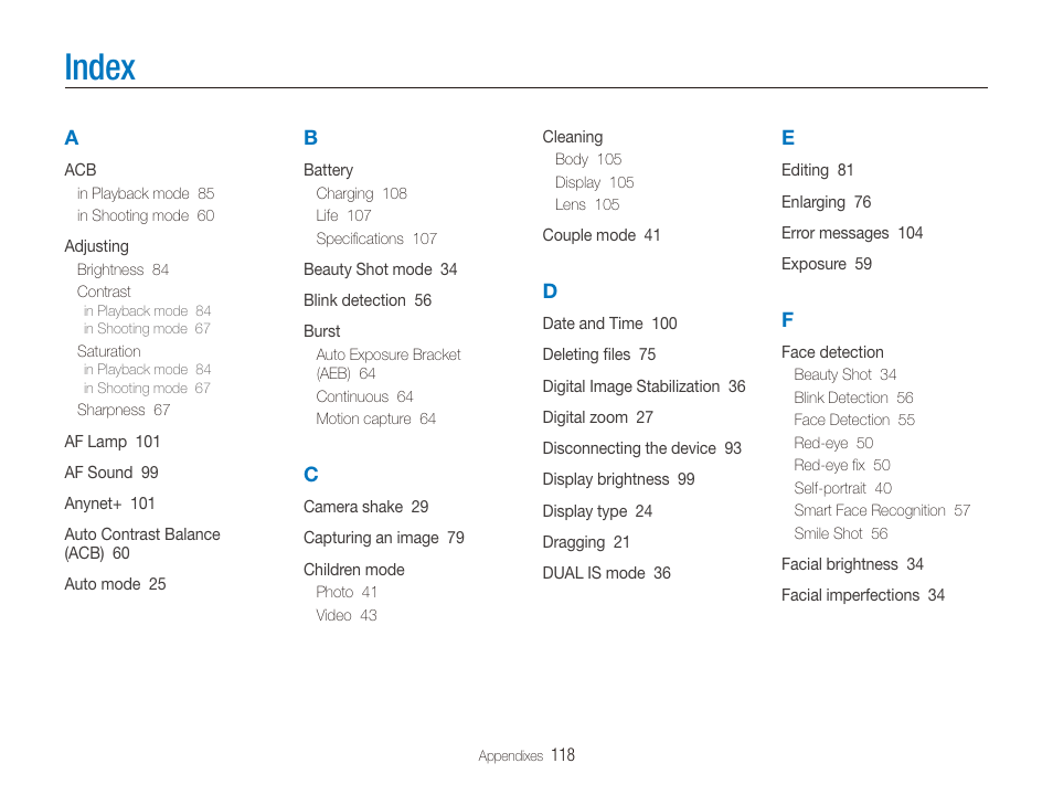 Index | Samsung EC-ST100ZBPBPA User Manual | Page 119 / 122