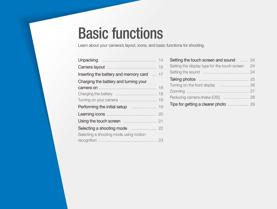 Basic functions | Samsung EC-ST100ZBPBPA User Manual | Page 14 / 122